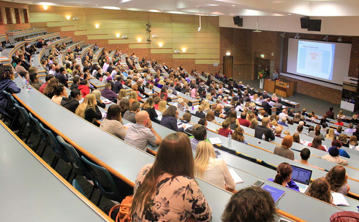 university lecture theatre with students